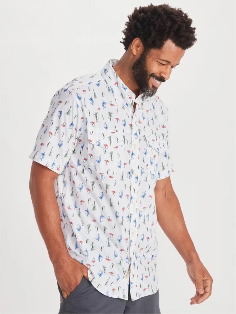 Exofficio M Estacado SS White Fly Print - Size Medium E7306